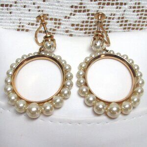 Gorgeous Faux Pearl Circle EARRINGS Screw Back Hoops Elegant Costume Jewelry